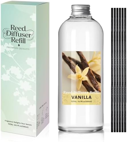 SCENTORINI Vanilla Diffuser Reed Diffuser Oil Refill, 16.9 FL OZ & 6 Sticks