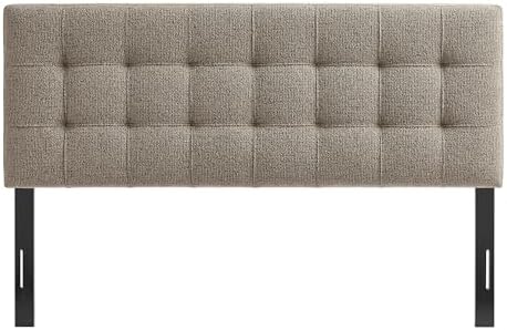 Modway Lily King Size Headboard with Biscuit Tufting in Taupe - Fabric Upholstery with Padded Design and 5 Height-Adjustable Mounts