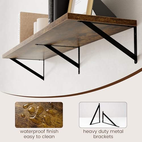 Axeman 12 Inch Deep Floating Shelves for Wall - 48 Inch Wide x 12 Inch Deep Wall Shelves Set of 2 - Rustic Wood Floating Shelves for Living Room