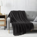 BOURINA Black Throw Blanket 50x60 Inch Boho Knitted Soft Throw Sofa Blanket