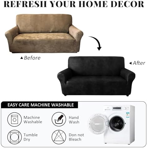 ANARACHON Faux Leather Fabric Sofa Slipcover (Black, 1Piece-Loveseat)