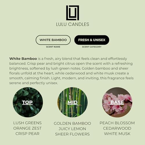 Lulu Candles | White Bamboo | Luxury Scented Soy Jar Candle | Hand Poured in The USA | Highly Scented Long Lasting (9 Oz.)