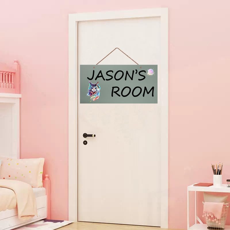 Personalized Signs Cute Cartoon Rainbow Cat Signs Custom Name Sign Kids Room Nursery Wall Art Decor for Girls Bedroom Boys Room Door Pet House Kitty Litter Cat house