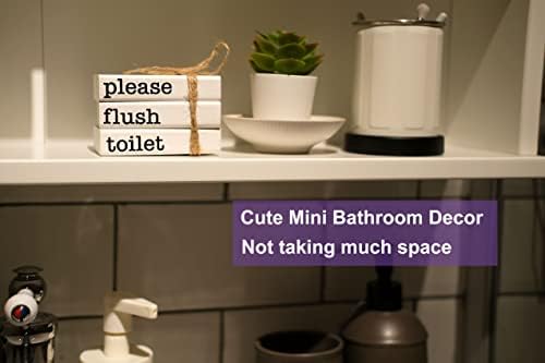 Farmhouse Mini Bathroom Sign Decor Funny Wooden Book Stack for Bathroom Tray Decor Bathroom Shelf Sitter 2 Signs in 1 Reversible Mini Book Set of 3 for Restroom Wooden Rustic Sign