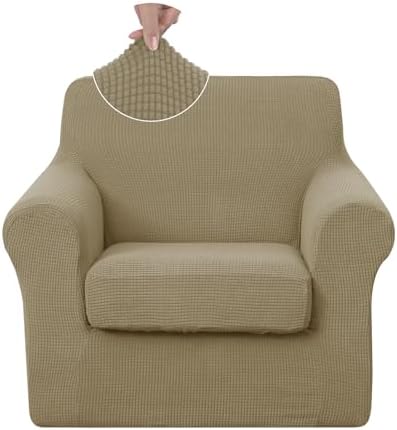 2 Pieces Stretch Chair Cover For Sofa Slipcover, 1 Seat, Sand