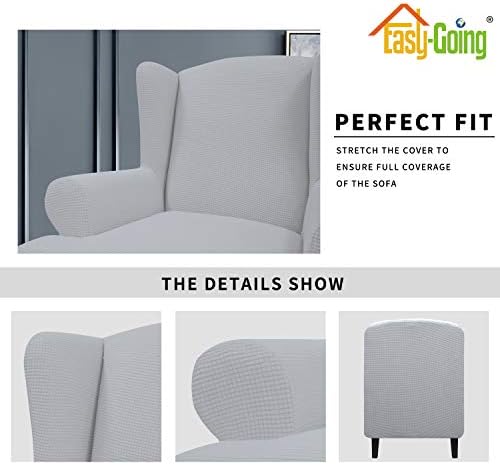 Easy-Going Stretch Large Wingback Chair Sofa Slipcover Silver Gray