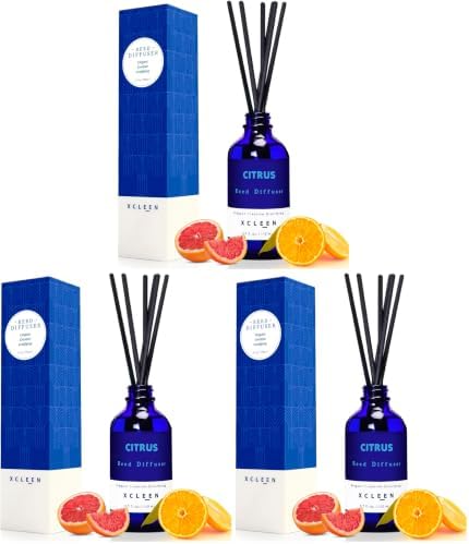 Xcleen Citrus Scented Reed Diffuser, Orange, Lime & Lemon Oil Reed Diffuser, Real Citrus! Holiday Home Fragrance for Bathroom Office Decor (Pack of 3)