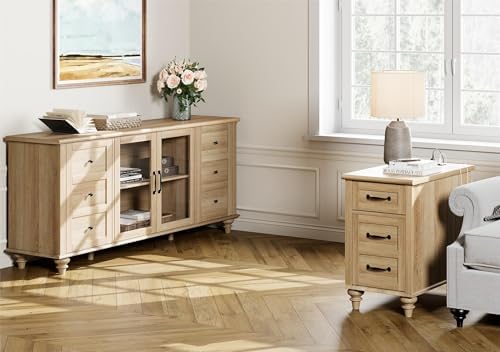 WAMPAT Farmhouse End Table with Charging Station, Narrow Side Table, Oak