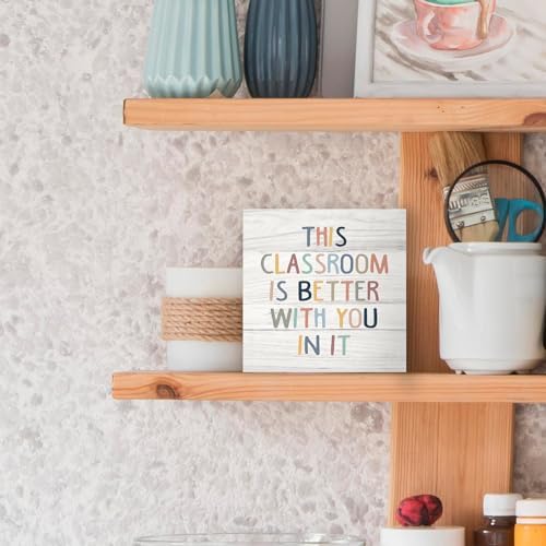 Boho Classroom Decor Inspirational Wood Box Sign Desk Decor 5x5, Playroom Nursery Classroom Quote Wooden Block Sign Decorations for Kids Room Reading Room Wall Tabletop Shelf