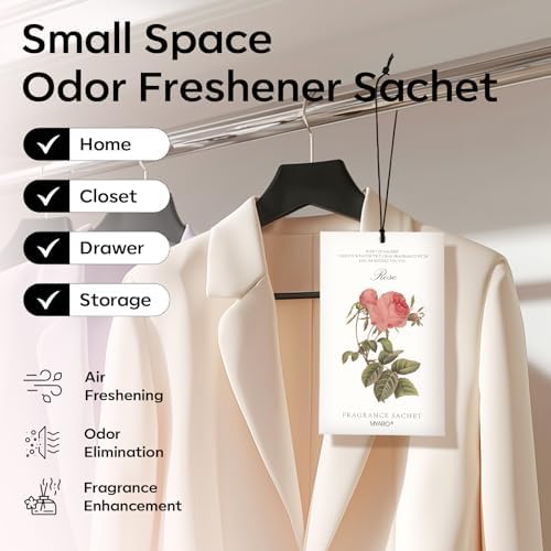 MYARO 12 Pack Rose Scented Sachets, Closet Deodorizer Car Air Freshener
