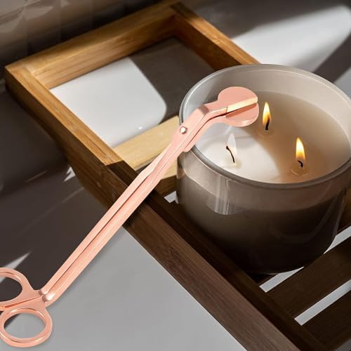 2pcs Candle Wick Trimmer, Polished Wicker Scissors, go deep into The Candle to Cut Spent Chips, Allow The Cleaner to Burn and Prevent Smoke buildup (Rose Gold)