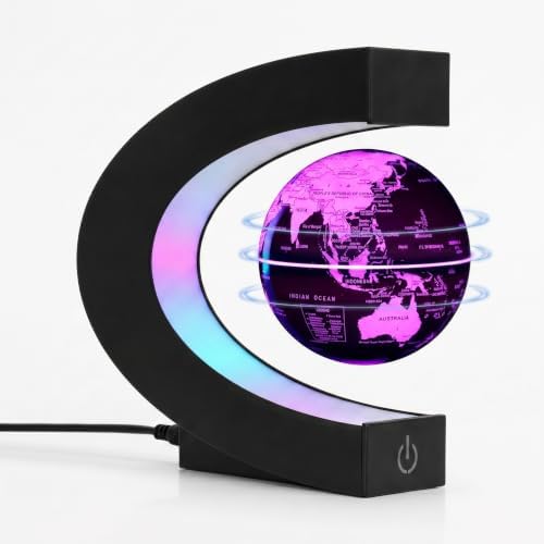 Magnetic Levitating Globe with 7-Color LED Lights, 360° Rotating Floating World Map Lamp, STEM Educational Night Light for Geography Learning, Cool Desk Decor & Unique Gift for Kids & Adults