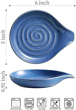 Spoon Rest, Large Ceramic Spoon Holder for Stove Top, Heat-Resistant Cooking Spoon Rest for Kitchen Counter Decor, 5 Inches, Blue