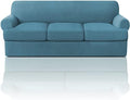 PrinceDeco T Cushion Sofa Slipcover 4 Pieces Sofa Covers for Couch, Soft Couch Cover Slip Covers with 3 Individual T Cushion Shape Seat Covers Width Up to 88 Inch, Washable, Storm Blue