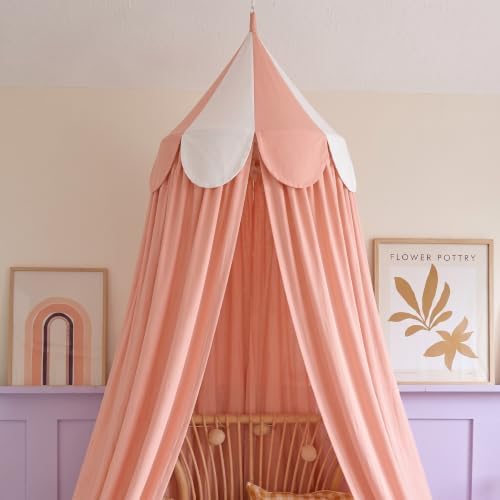 Bed Canopy with Scalloped Edge, 2 Panel Striped, Pink