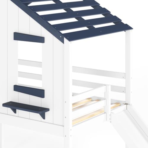 Twin Size House Bunk Bed with Convertible Slide & Ladder, White