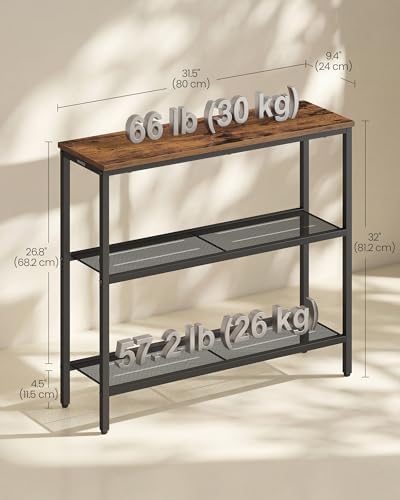 VASAGLE 31.5" Console Table, Narrow Behind Couch Table, 3 Tier