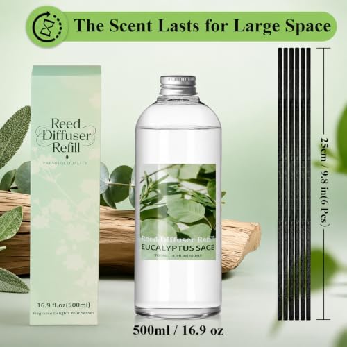 SCENTORINI Eucalyptus Sage Diffuser Reed Diffuser Oil Refill, 16.9 FL OZ