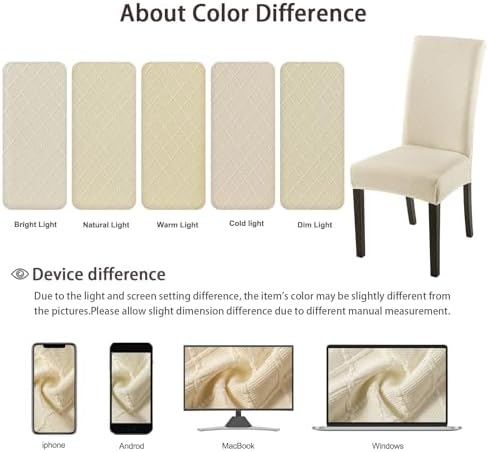 SearchI Dining Room Chair Covers Set of 4, Stretch Jacquard Parsons Chair Slipcovers Super Fit Removable Washable Kitchen Chair Protector Cover for Dining Room, Hotel, Ceremony (Beige Rhombus)