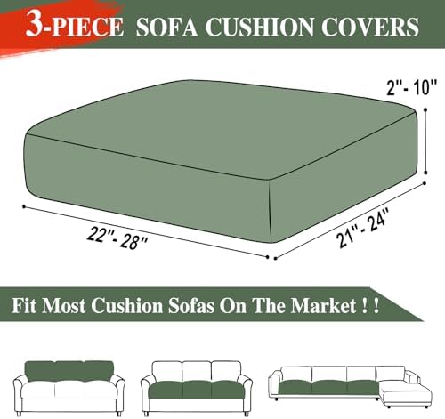 LA MEACK Couch Cushion Covers Seat Cushion Cover Stretch Couch Cover Separate Sectional Sofa Slipcovers Furniture Protector(3 Pieces for Seat or Sofa Backrest, Green)
