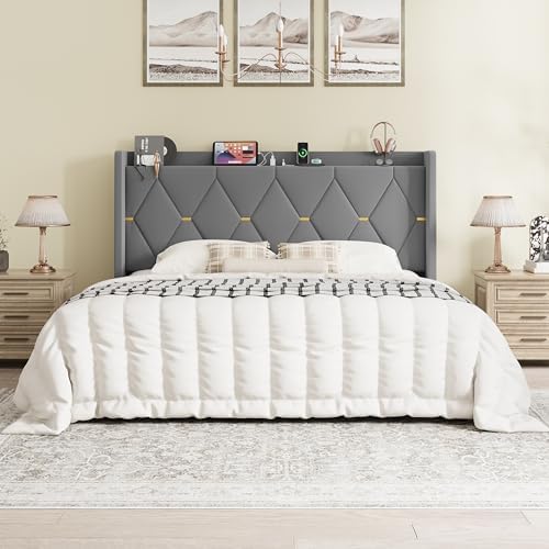 SHA CERLIN King Size Bed Frame with Storage Headboard & Charging Station