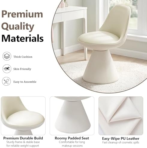 Modern Upholstered Vanity Stool Chair, Comfy PU Leather Ottoman Stool