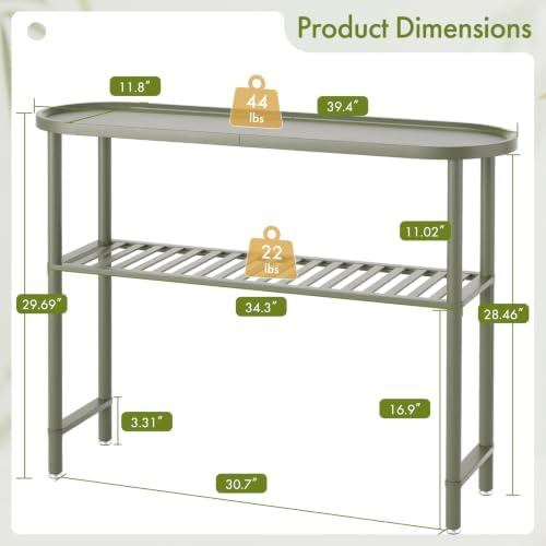 Modern Entryway Table for Hallway Bamboo 39.4", Green Console Tables for Entryway 2-tier, Behind Sofa Table with Anti-fall Edge, TV Stand for Living Room, 5min Easy Assembly, 39.4"L x 11.8"W x 29.7"H