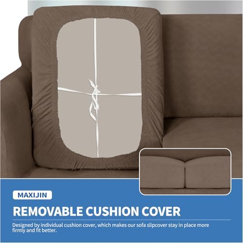 MAXIJIN 4 Piece Couch Covers for 3 Cushion Couch Sofa Covers, Stretch Couch Slipcovers for Sofas with 3 Cushions, Thick 3 Seat Furniture Protector for Pet Dogs (71"-91", Brown New)