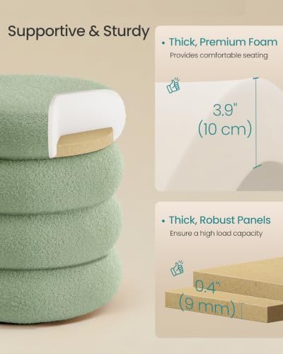 SONGMICS Vanity Stool, Round Ottoman with Storage, Teddy Fleece