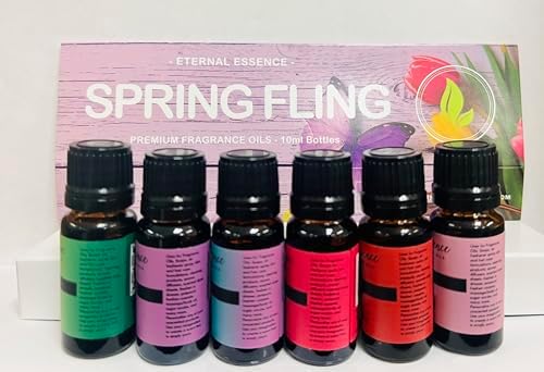 Eternal Essence Oils Spring Fling Set of 6 Premium Fragrance Oils - Includes Sweet Grass, Lilac & Lilies, Lavender Breeze, Sweet Pea, Honeysuckle and Enchanted Orchid Scented Oils - 10ML