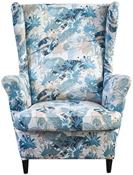 HAOYONG Wing Chair Slipcovers Printed Wingback Chair Covers 2 Pieces Wingback Armchair Slipcover Stretch Chair Slip Covers Washable Armchair Protector Cover for Living Room and Bedroom