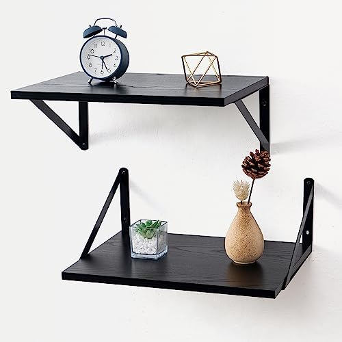 Axeman Deep Floating Shelves for Wall, 16W x 12D Black Floating Shelves Set of 2, 12 Inch Deep Large Wall Mounted Shelves for Living Room Bedroom Bathroom