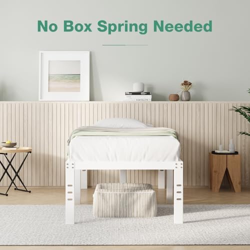 Novilla Twin Bed Frame, 16 Inch Metal Platform Bed Frame Twin Size with Storage Space Under Bed, Heavy Duty Steel Slat Support, Easy Assembly, No Box Spring Needed, White