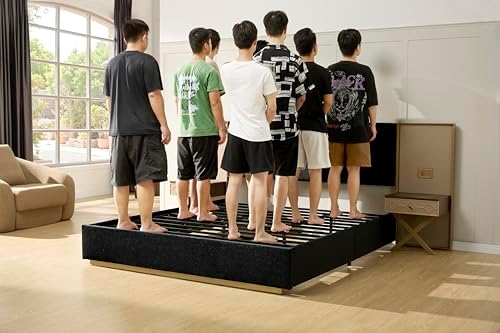 KEIKI King Upholstered Bed Frame with Floating Nightstands & Reading Lights