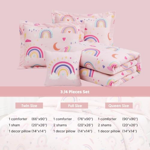 Full Size Comforter Sets for Girl-4 Pieces Rainbow Glow in the Dark Bedding