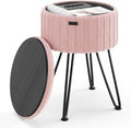Round Ottoman with Storage, Pleated Velvet Storage Ottoman, Foot Stool Ottomans, Makeup Vanity Stool, Small Ottomans Foot Rest, Modern Vanity Stools for Living Room and Bedroom, Pink