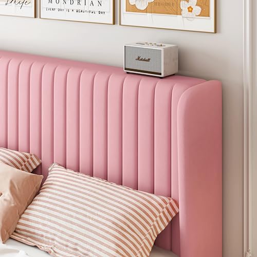 SHA CERLIN Full Size Velvet Bed Frame, Tufted Wingback Headboard, Pink