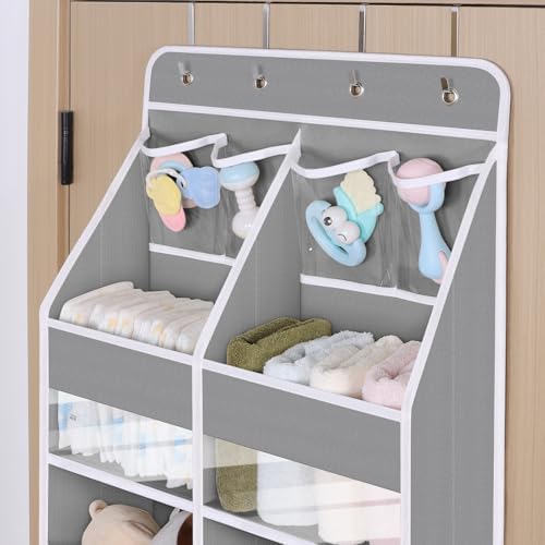 Univivi Upgraded Over the Door Organizer for Baby Nursery, Grey, 6-Shelf