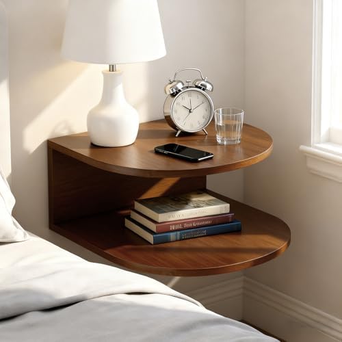 Bamboo Floating Nightstand with Storage Drawer and Modern Open Shelf Cubby，Bedroom, Living Room, Kitchen, Tool Room for use.