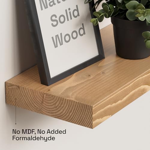 Natural Wood Floating Shelves for Wall 20 Inch Oak, Wooden Bathroom Shelf
