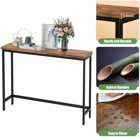 VASMIA Console Table, Entryway Table, Narrow Sofa Table, 39" Hallway Table for Entryway, Living Room, Bedroom, Foyer, Rustic Brown and Black