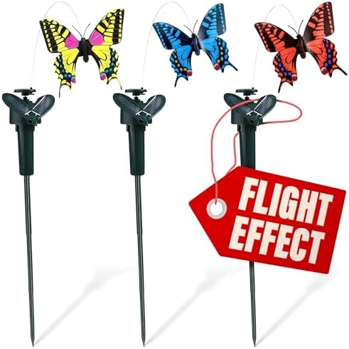 Solar Butterfly Garden Stakes 3 Pcs, Moving Decorations for Yards