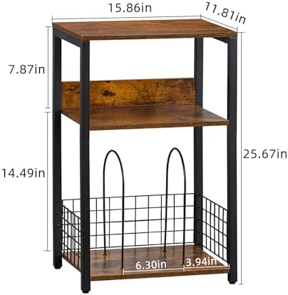 LELELINKY 3 Tier End Table,Record Player Stand with Storage Up to 100 Albums,Turntable Stand for Vinyl,Brown Records Shelf for Living Room Bedroom