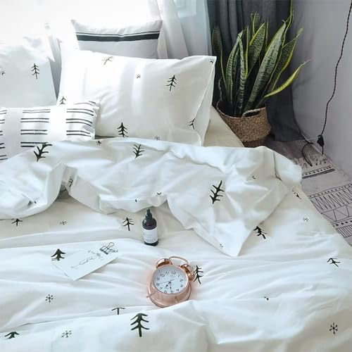 BuLuTu Kids Duvet Cover King Cotton White/Grey,Premium Boys Girls Bedding Sets King,Soft Comforter Cover Zipper Closure,Forest Tree Print Pattern,Super Soft,Breathable,No Comforter…