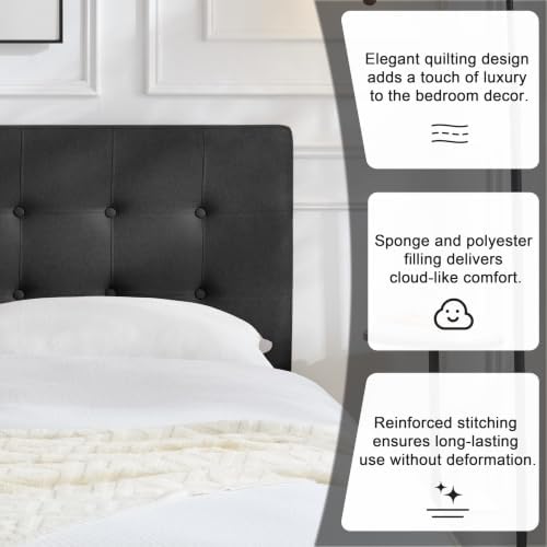 Linen Tufted Headboard King Size, Solid Wood King Headboard Only, Black