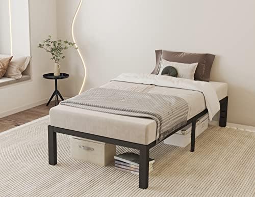 14 Inch Twin Size Bed Frame with Wood Slats & 4 Mattress Baffles