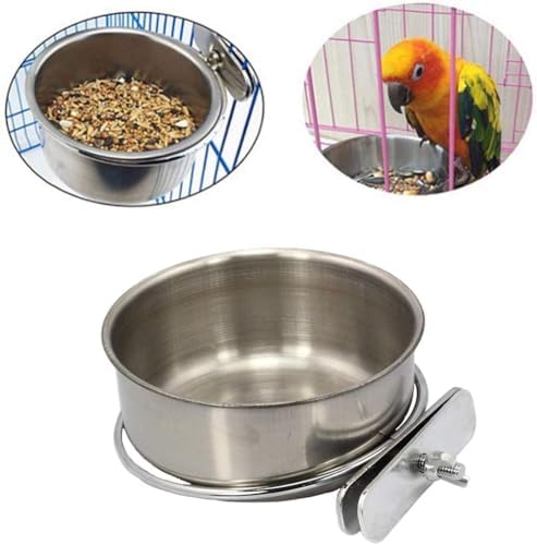 PINVNBY 2PCS Stainless Steel Bird Bowls for Cage Parrot Feeding Cups