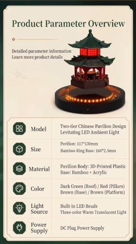 Levitating Ancient Tower Lamp Pavilion Magnetic Floating Attic Night Light 360° Spinning in The Air Freely Decorative Tower Lamps for Home Office