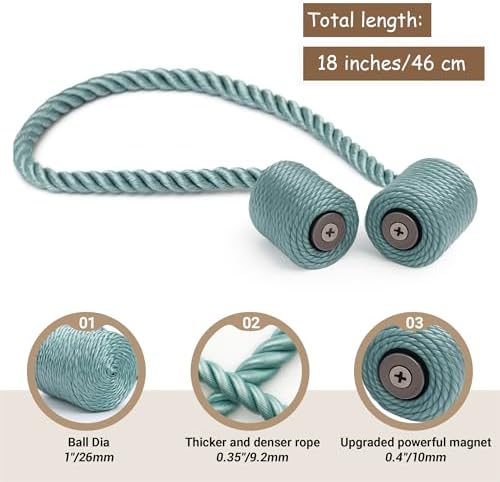 Hion Magnetic Curtain Tiebacks Blue 4pcs, Curtain Holdbacks Hooks Holders