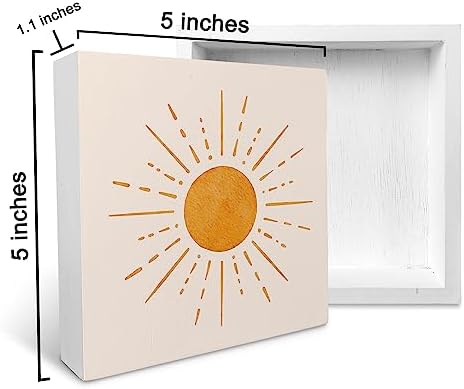 KU-DaYi Abstract Boho Sun Orange Sunrise Sunshine Wood Box Sign Rustic Farmhouse Style Wood Block Plaque Decor for Bohemian Home Girls Room Wall Desk Shelf Decoration